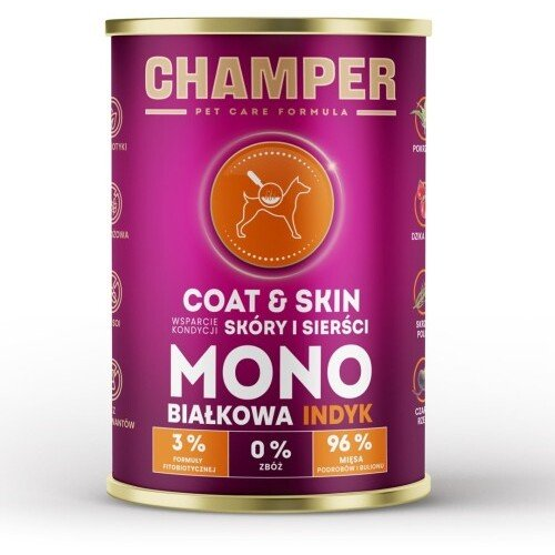 CHAMPER COAT&SKIN MONOBIAŁKOWA łosoś mokra karma dla psa 400g