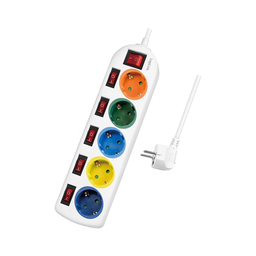 LogiLink LPS258 5db villásdugó CEE 7/3 elosztó 1.5m multi-color (LPS258)