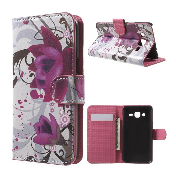 Tok álló, bőr hatású (FLIP, oldalra nyíló, asztali tartó funkció, lótuszvirág minta) FEHÉR [Samsung Galaxy J2 (SM-J200)] (5996457604999)