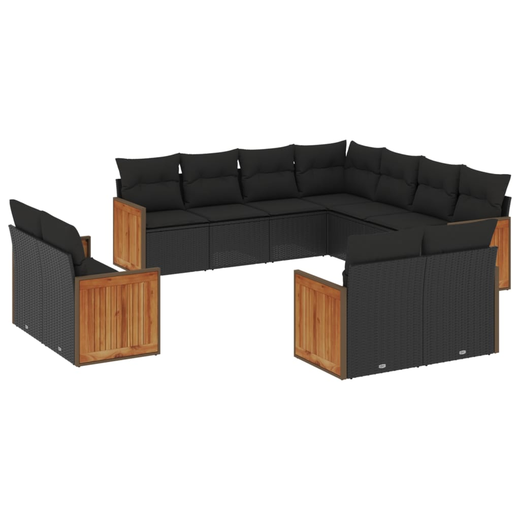 11 részes fekete polyrattan kerti ülőgarnitúra párnákkal (3260578)