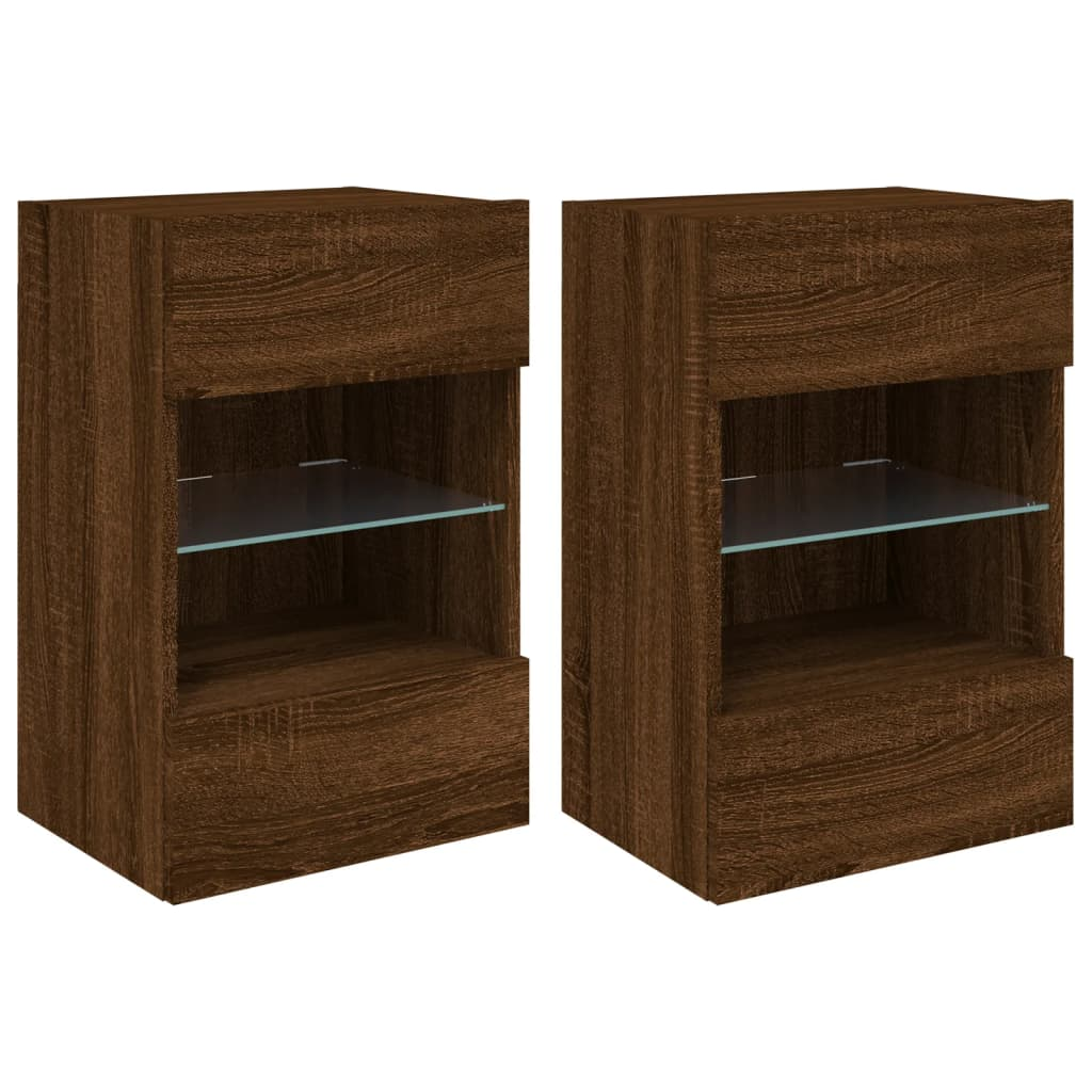 2 db barna tölgyszínű fali TV-szekrény LED-del 40x30x60,5 cm (837091)