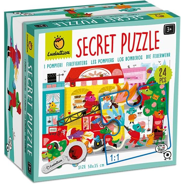Ludattica - Secret Puzzle with magnifying glass, Firefighters (21702)