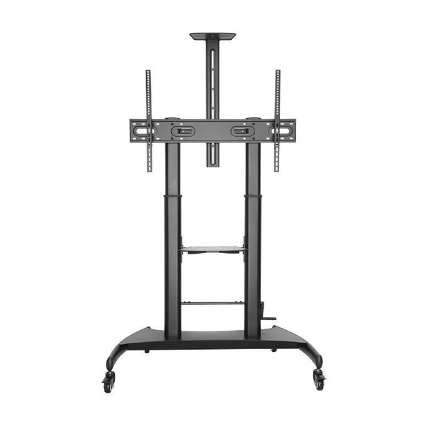 Gembird (TVS-100T-02) Подова стойка за телевизор с колелца, регулируема височина, до 60"-100", макс. 100 кг, държач за камера, рафт, черен