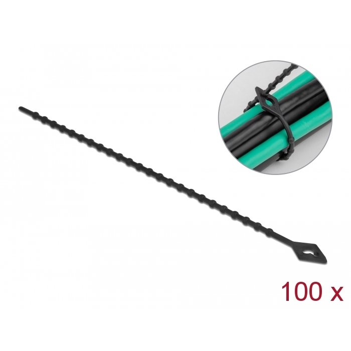 Delock újrahasználható kötöző Hx 150 x Sz 2,4 mm 100 db fekete (19568) (del19568)