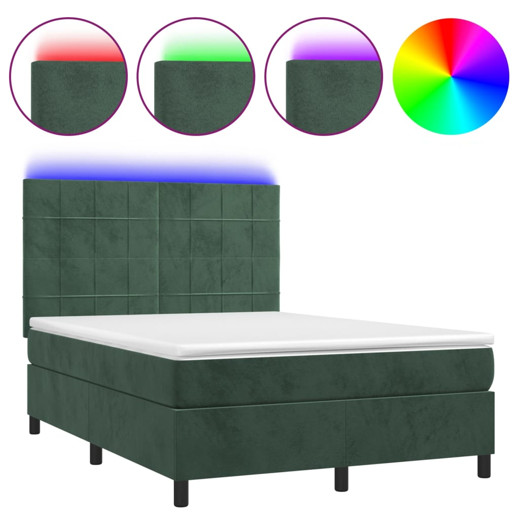 sötétzöld bársony rugós és LED-es ágy matraccal 140x200 cm (3136128)