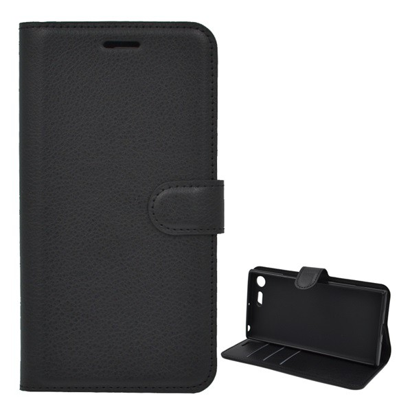 Tok álló, bőr hatású (FLIP, oldalra nyíló, asztali tartó funkció, prémium) FEKETE [Sony Xperia XZ Premium (G8141)] (5996457699674)