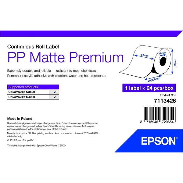 PP MATTE LABEL PREM CONTINUOUS ROLL 51X29MM