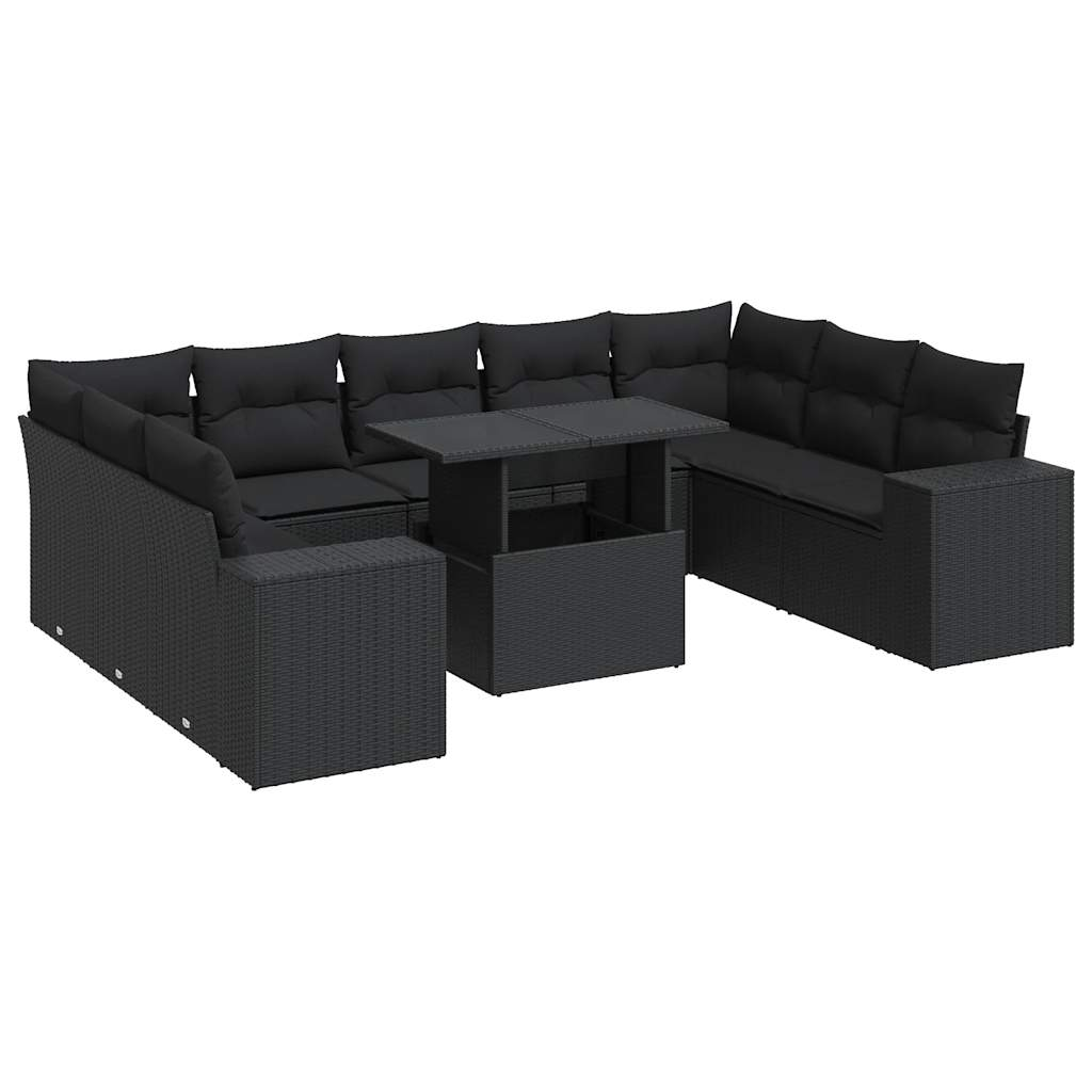 10 részes fekete polyrattan kerti ülőgarnitúra párnákkal (3326856)