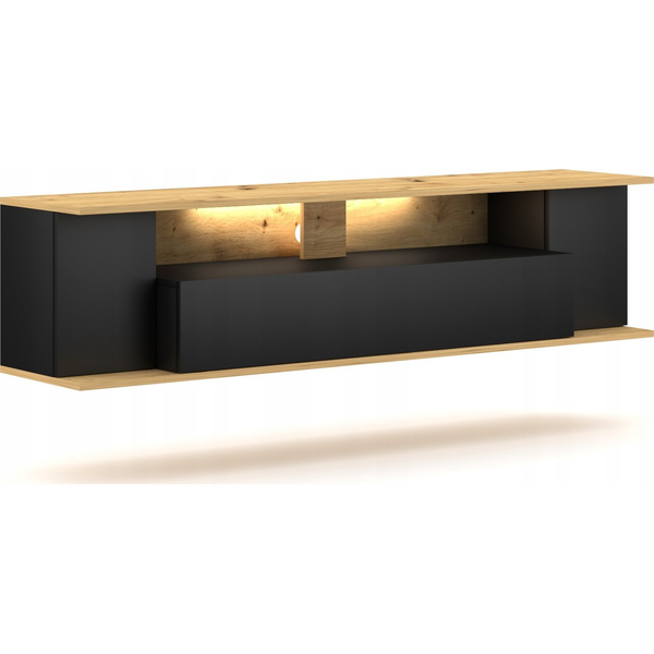 Mueble De Tv De Pared 3 Puertas 1 Balda 160cm - Acabado Madera Y Negro