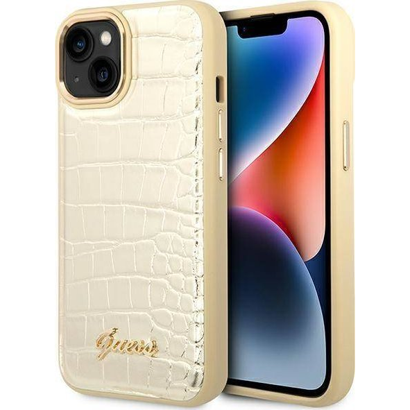 Guess Croco Collection Apple iPhone 14 hátlap tok, arany (GUE2050)