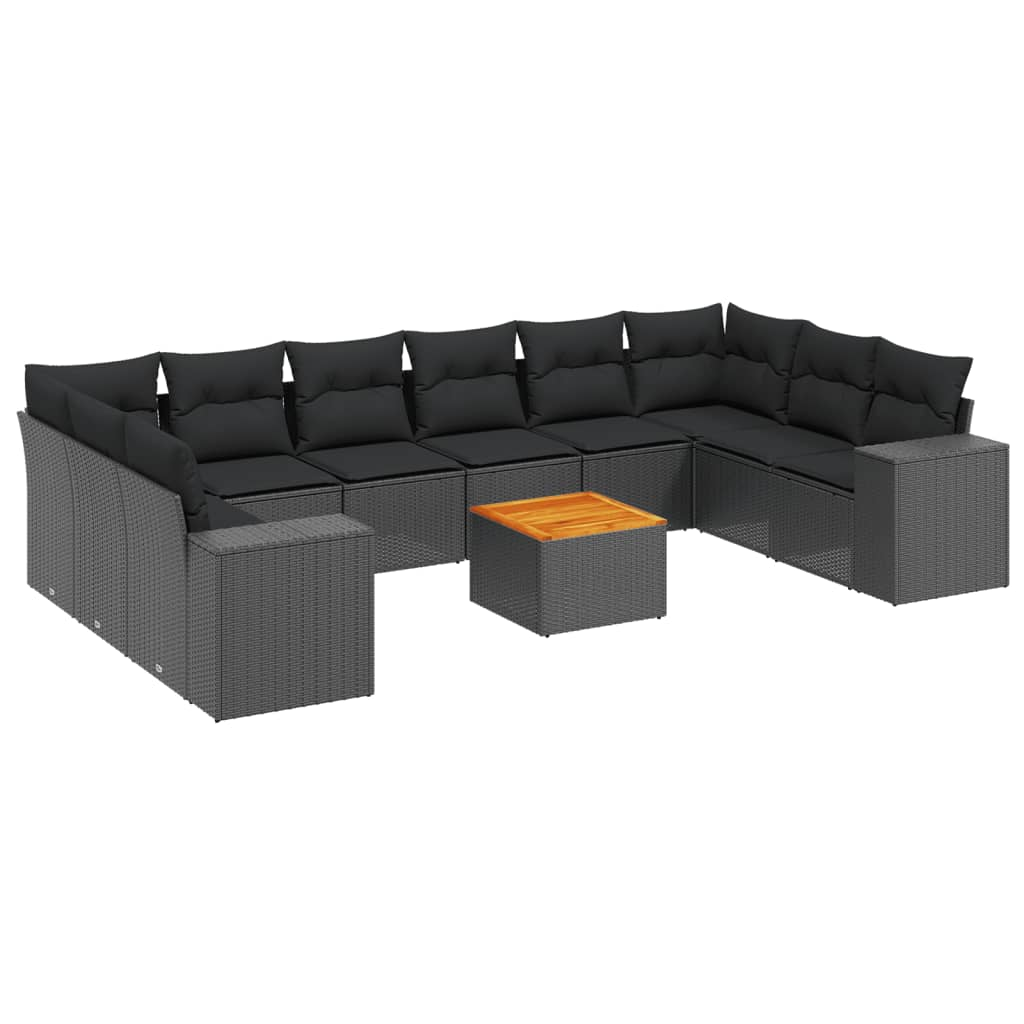 11 részes fekete polyrattan kerti ülőgarnitúra párnákkal (3257945)