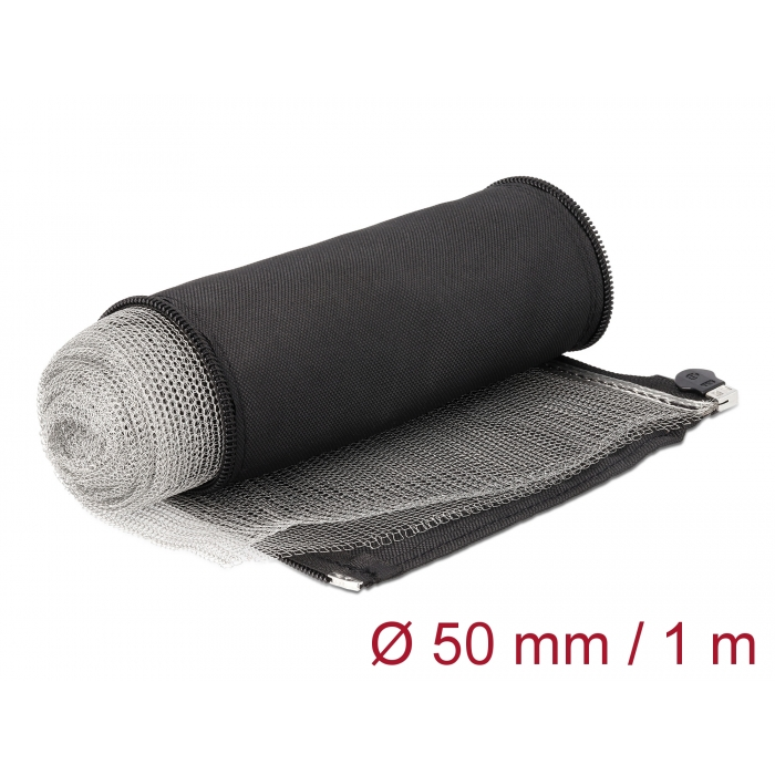 Delock Hőellenálló EMI Shielding fonott borítás zipzárral, 1 m x 50 mm méretű, fekete (20849) (20849)