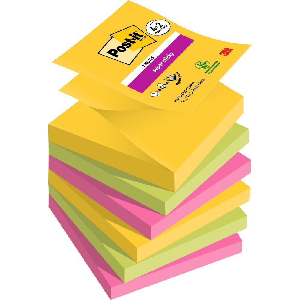 3M Post-it Super Sticky Soulful 76x76mm Z öntapadó jegyzettömb - Színes (90 lap / tömb) (7100259228)