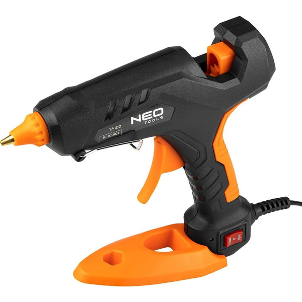 NEO Készlet: Ragasztópisztoly 11 mm, 60/100W, 12 Ragasztóbetét, 3 Ujjvédő, Textil Tok