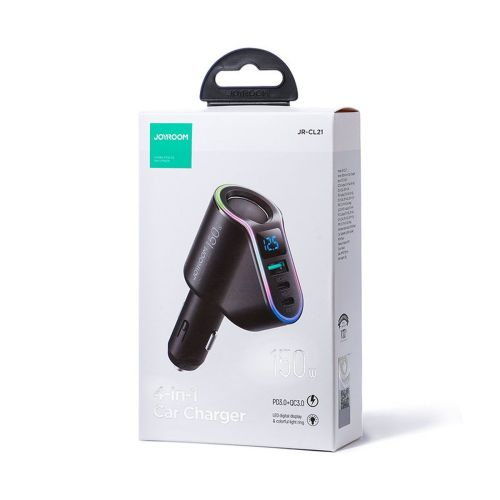 Joyroom Autós Töltő 4-in-1, Bluetooth átjátszó  C+C+U+Szivargyújtó, PD 150W, Fekete (JR-CL21)