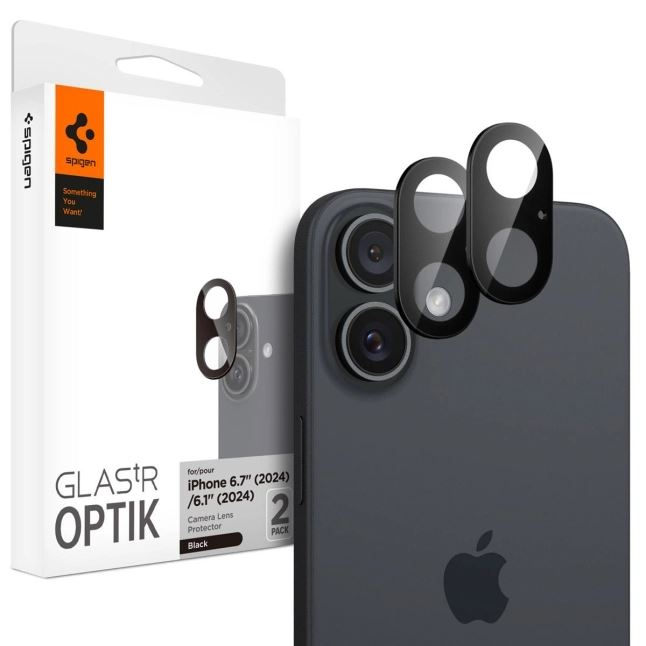 Spigen Glas.tR Optik iPhone 16 Plus / 16 kameravédő lencse fekete kerettel 2db (AGL07922) (AGL07922)