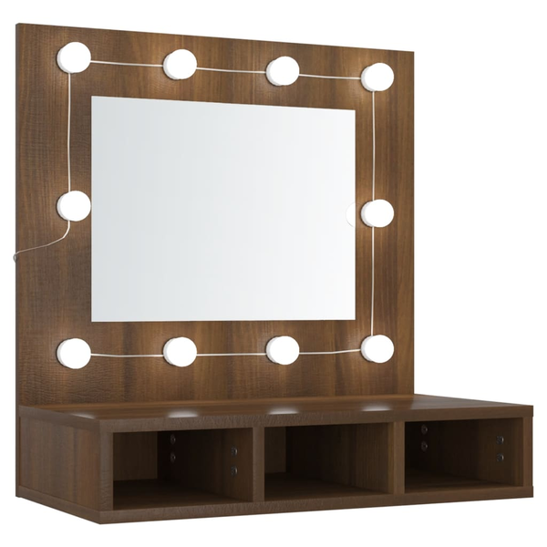 barna tölgy színű tükrös szekrény LED-ekkel 60 x 31,5 x 62 cm