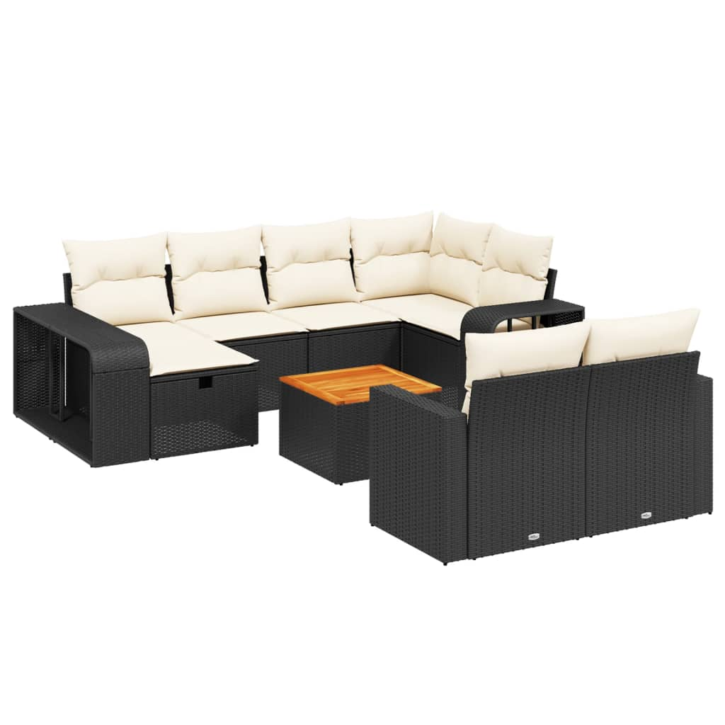 11 részes fekete polyrattan kerti ülőgarnitúra párnákkal (3266256)