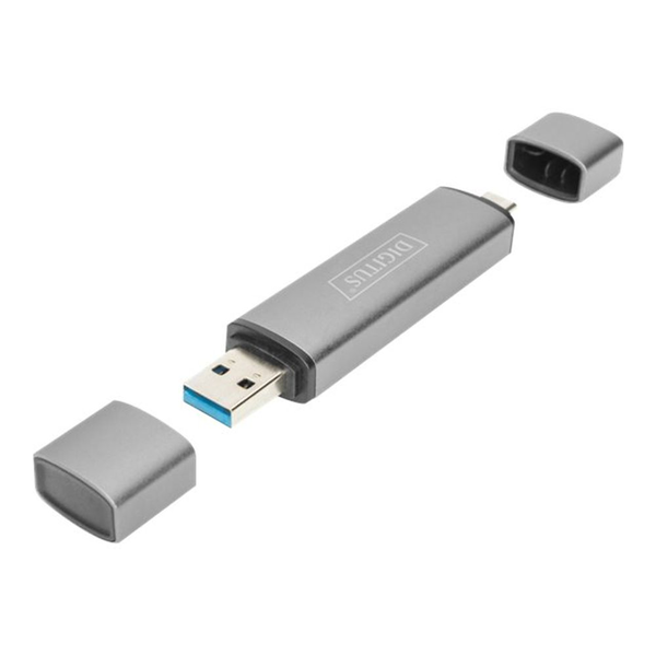 Cititor de carduri, 3 porturi USB tip C/ USB 3.0, Aluminiu, Gri