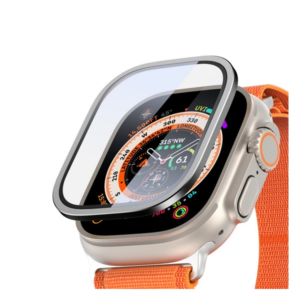 Dux Ducis FLAS kijelzővédő üveg (alumínium keret, 9H) FEKETE Apple Watch Ultra 2 49mm / Watch Ultra 49mm (GP-149590)