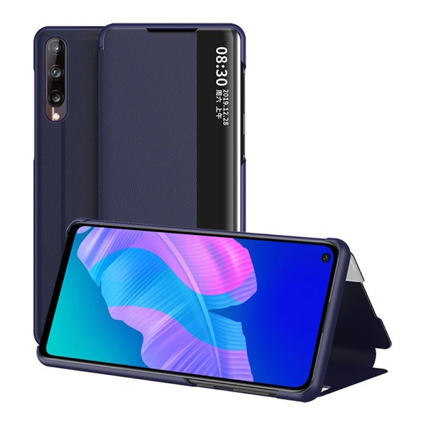 Tok álló, bőr hatású (FLIP, oldalra nyíló, asztali tartó funkció, hívószámkijelzés, View Window) SÖTÉTKÉK [Huawei P40 Lite E / Y7p] (5996591000312)