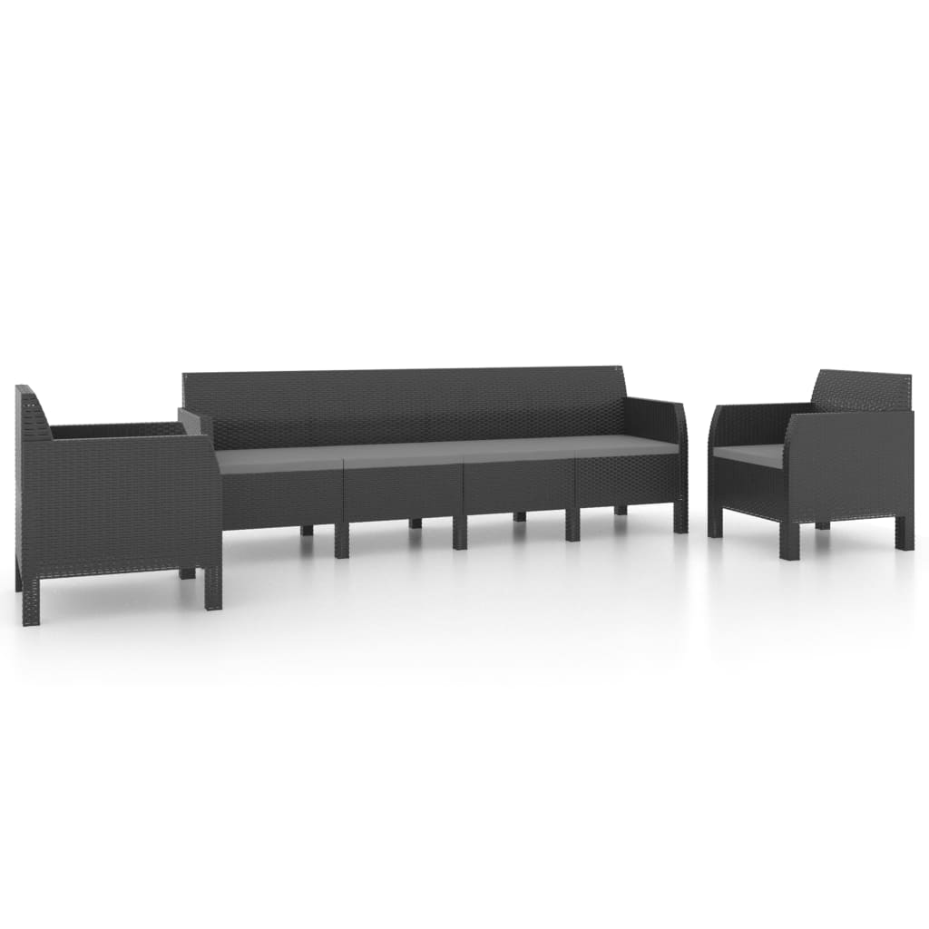3 részes antracit PP rattan kerti bútorgarnitúra párnákkal (3079675)