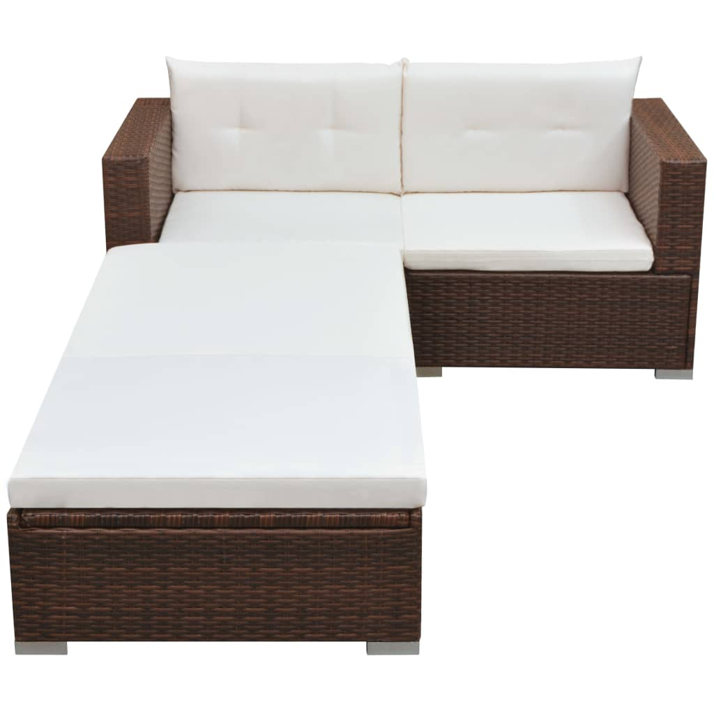 3-részes barna polyrattan kerti bútorszett párnákkal (42747)