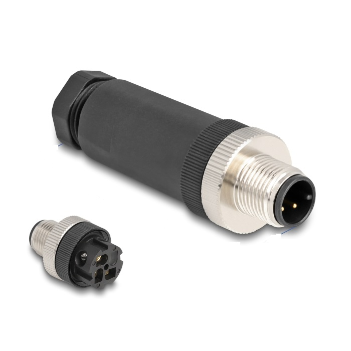 Delock M12 Csatlakozó A-kódolású, 3 tűs apa csavarozható kapcsolat (60566) (60566)