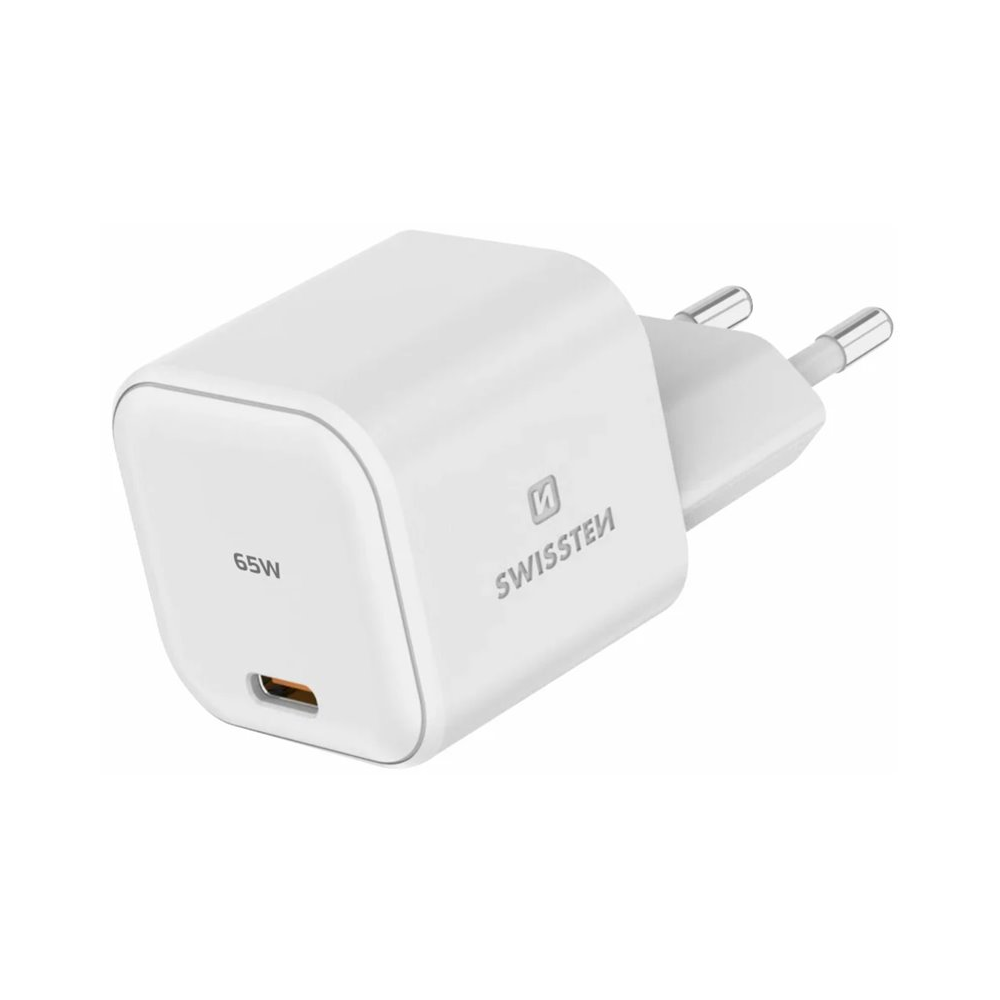 Swissten 22037020 1x USB Type-C GaN Hálózati töltő - Fehér (65W) (8595217483804)