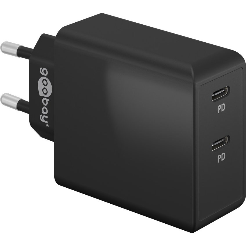 Goobay 61757 2x USB-C Hálózati töltő - Fekete (36W) (61757)