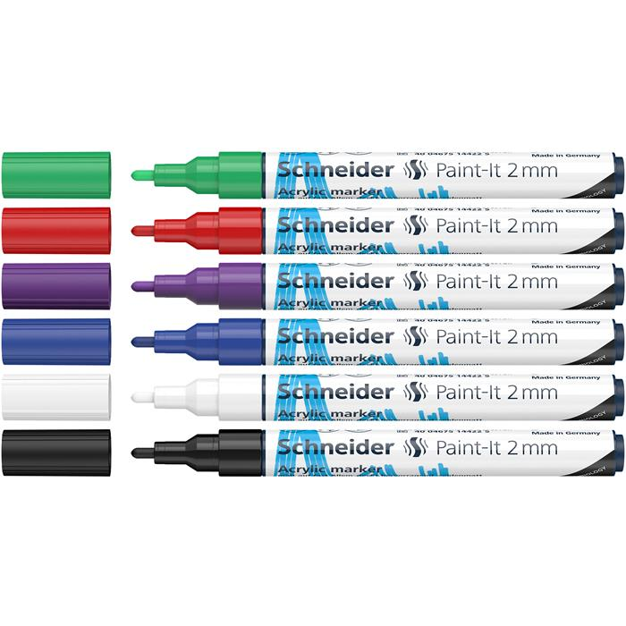 Schneider Paint-it 310 2mm Akril marker készlet - Vegyes színek (6 db / csomag) (120195)