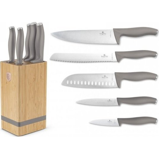 BerlingerHaus BH/2974 Taupe Collection 6 Részes Késkészlet - Bambusz Állvánnyal, Rozsdamentes Acél, Matt Taupe 