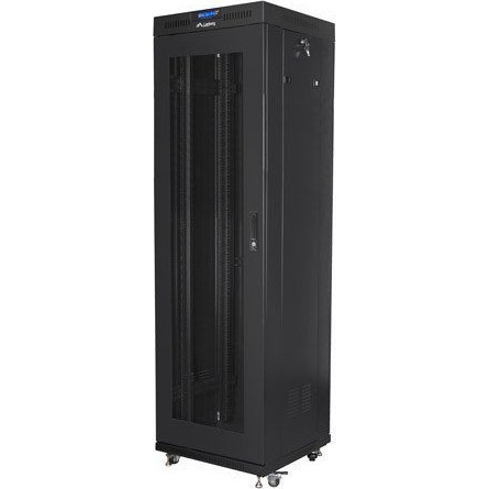 Lanberg 19" szabadon álló rack szekrény 42U/600X600 perforált ajtó, lapraszerelt, LCD kijelző, fekete V2
