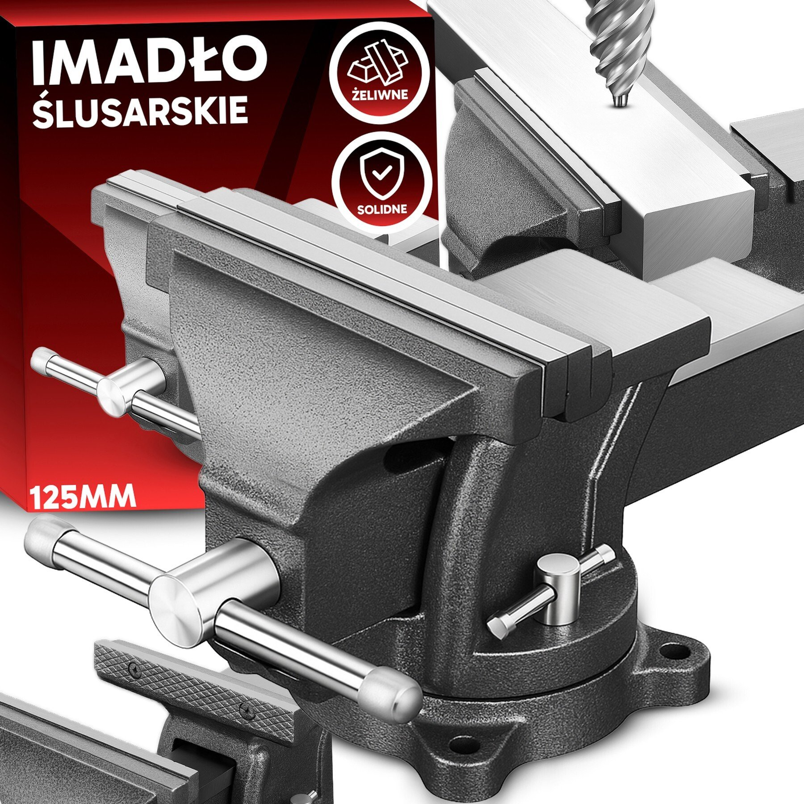 Retoo IMADŁO STOŁOWE OBROTOWE ŚLUSARSKIE ŻELIWNE 125 MM SZCZĘKI MAŁE Z KOWADŁEM