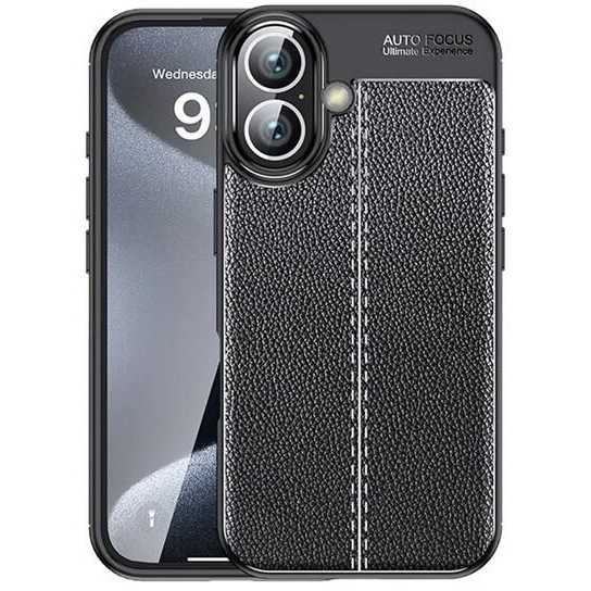 Gigapack Apple iPhone 16 Plus varrott bőr hatású szilikon tok fekete (GP-160126) (GP-160126)