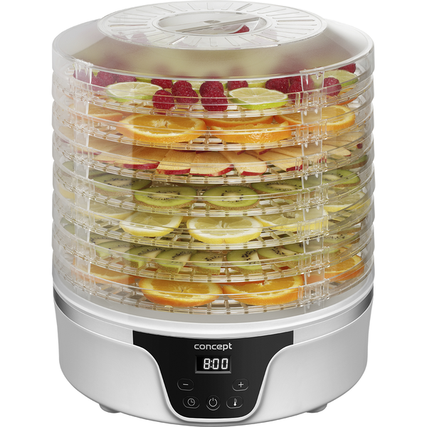 Уред за сушене на храни Concept SO2090, 380W, За плодове, зеленчуци, гъби, цветя, билки, тестени изделия, Цифрово управление, 7 тави
