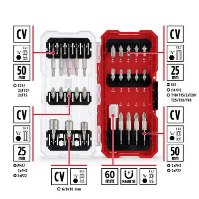 Einhell S-CASE Bitset 28tlg LS Bit készlet 1/4 (6.3 mm), TORX, PZ, PH, Egyeneshornyú, Hatlap (108613) (108613)