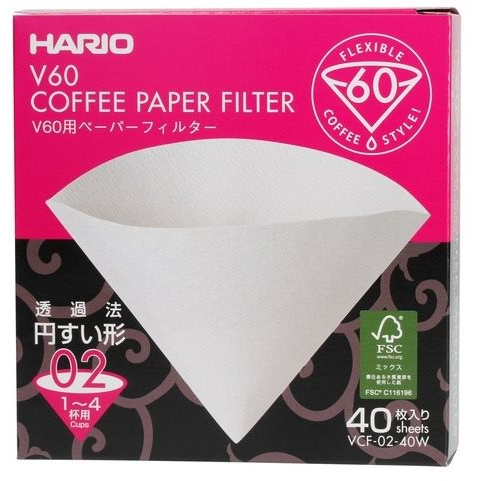 Hario papírfilter V60-02, fehér, 40 db (VCF-02-40W)