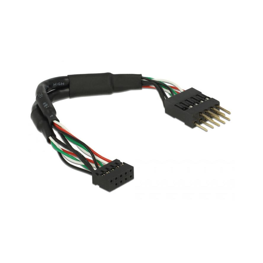 Delock USB-A Pinheader 10pin -> USB-A pinheader 10pin F/M adatkábel 0.12m fekete 2/2,54mm (41977)
