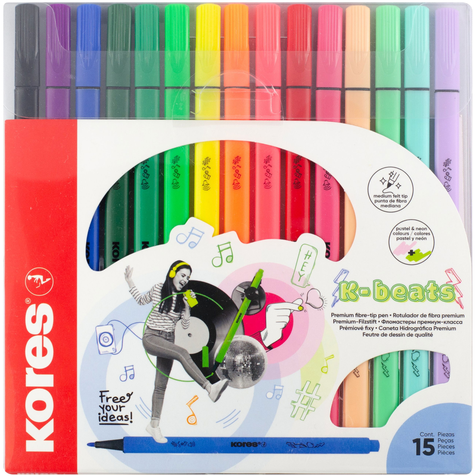 KORES K-Beats, közepes hegy - 15 színből álló készlet (29215)