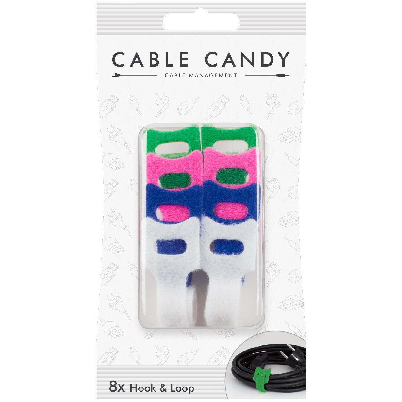 Cable Candy CC006 Tépőzáras kábel kötegelő - Rózsaszín/Zöld/Fehér/kék (CC006)