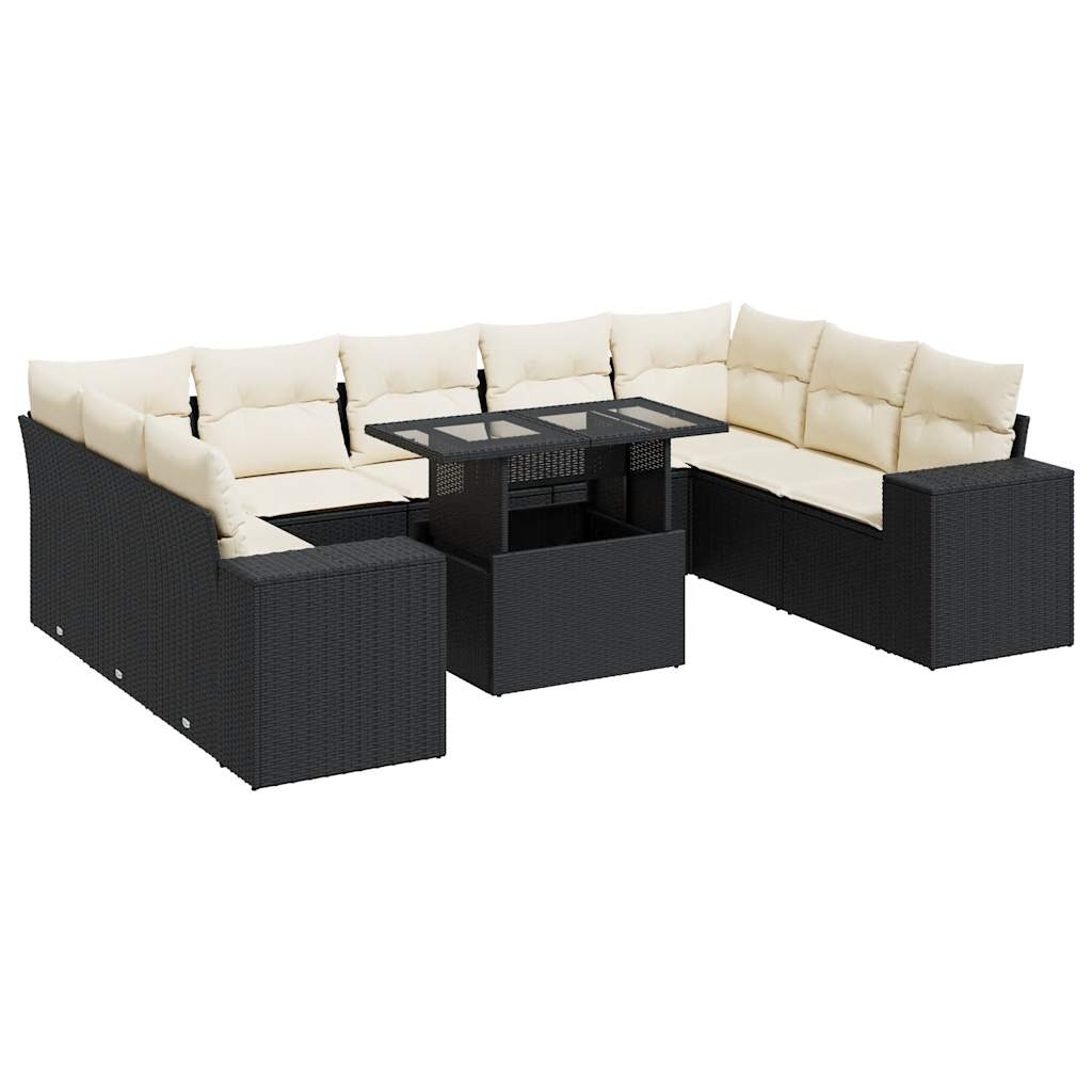 10 részes fekete polyrattan kerti ülőgarnitúra párnákkal (3326857)