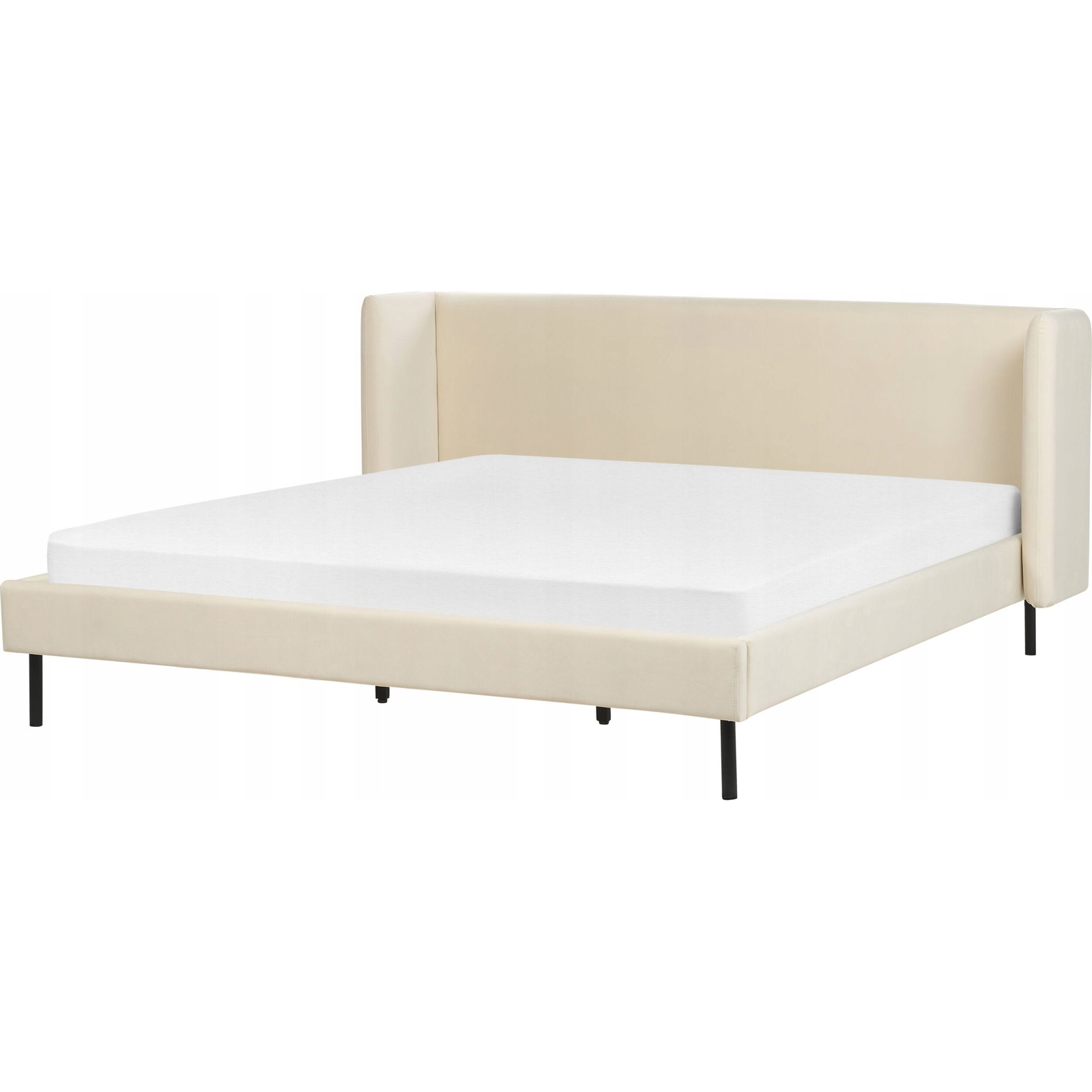Cama Con Somier De Terciopelo Beige Claro 180 X 200 Cm Cabecero Patas Negras Arette - Beige