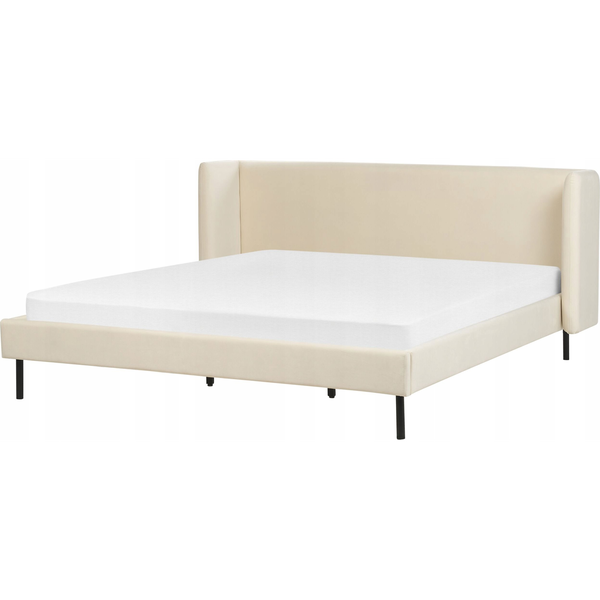 Cama Con Somier De Terciopelo Beige Claro 180 X 200 Cm Cabecero Patas Negras Arette - Beige