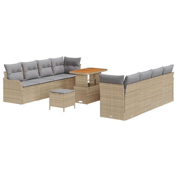 Set canapea grădină 11 piese bej rattan sintetic acacia