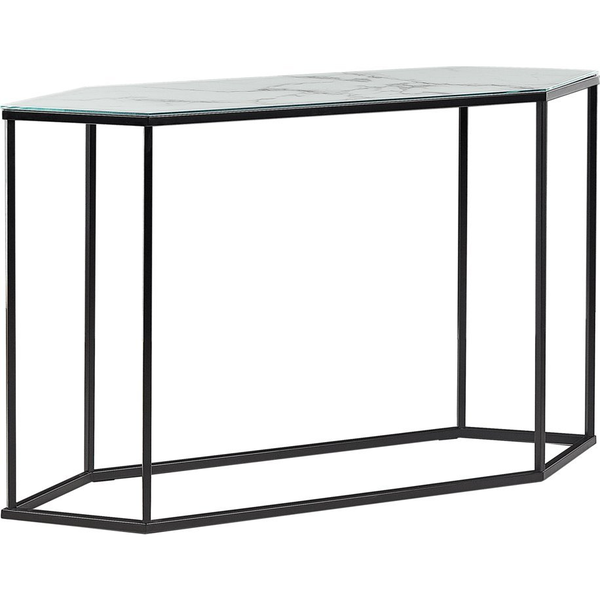 Consola De Vidrio Templado Blanco Negro 120 X 35 Cm Efecto Mármol Patas De Metal Negro Glamour Moderno Sala De Estar Dormitorio Perrin - Blanco