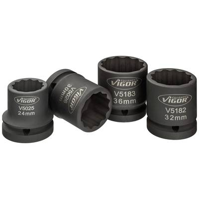 Vigor V5024 Juego De Llaves De Vaso De Impacto ∙cuadrado Hueco 3/4 Pulgadas (20 Mm) ∙ Perfil Hexagonal Doble Exterior ∙ 24 · 30 · 32 · 36 ∙ Número De Herramientas: 4