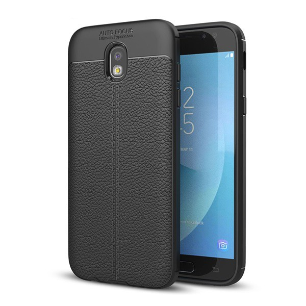 Szilikon telefonvédő (közepesen ütésálló, bőr hatású, varrás minta) FEKETE [Samsung Galaxy J7 (2017) SM-J730] (5996457757787)