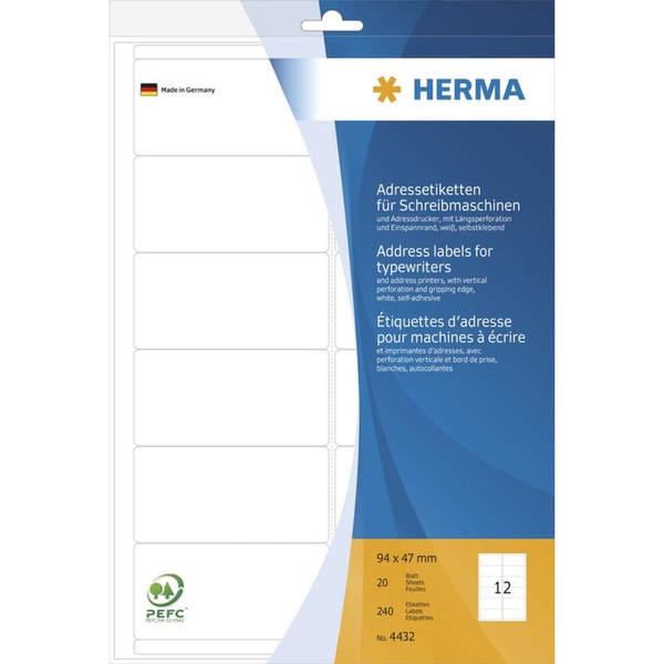 Herma 94x47 mm Címke Írógépekhez és kézi címkézéshez (240 címke / csomag)