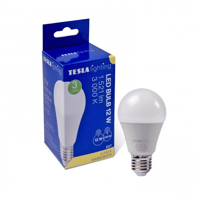 Tesla - LED izzó BULB E27, 12 W, 230 V, 1521 lm, 25000 h, 3000K meleg fehér, 220° (BL271230-1)